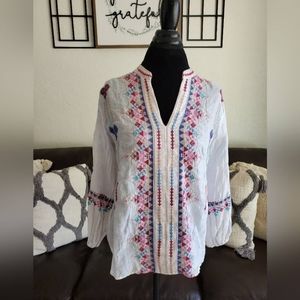Johnny Was Amal Paris Effortless Heavily Floral Embroidered Blouse Size S Boho